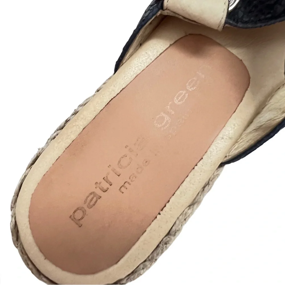 Patricia Green Genuine Leather Black Tan Wedge Espadrilles Sandals 37 7‎